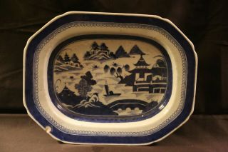 Rare Large Antique Chinese Blue And White Canton Porcelain Plate Platter
