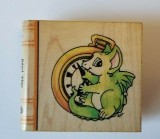 " Exact Time " Rubber Stamp Pocket Dragons Wood Block By Real Musgrave Rare