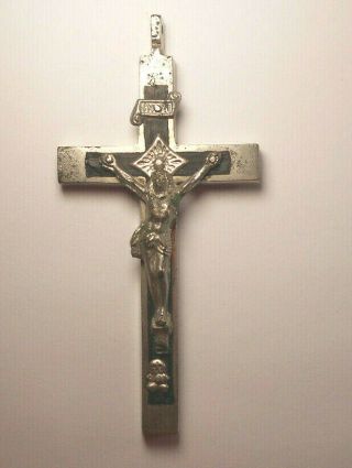 Antique Crucifix Cross - Pectoral Priest/nun W Skull & Crossbones - Ebony Wood 3 "