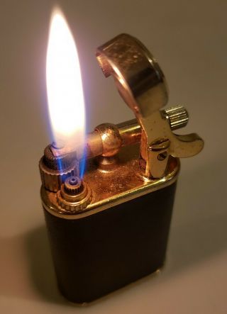 Vintage Rare Flaminaire Lift Arm Butane Lighter With Black Leather Wrap