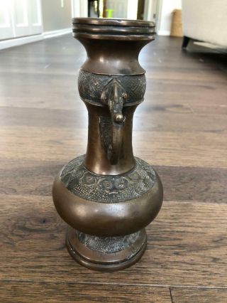 Antique Chinese Bronze Vase with Double Mask Handles Qing Dynasty 2