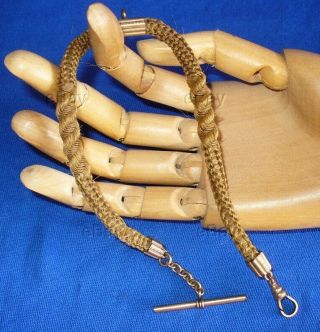 Antique Victorian Mourning Watch Chain Braided Hair Fob Blonde Woven Edwardian 8
