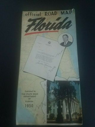 Rare 1950 Official Road Map Of Florida From The State Department Of Florida
