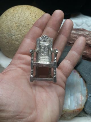 Huge 1oz 31g Dutch 800 Sterling Silver Miniature Doll House Exquisite 2,  " Chair