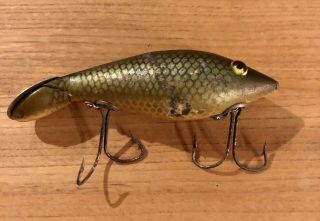 Vintage Wood Heddon Dowagiac Tadpolly Green With Glass Eyes Fishing Lure