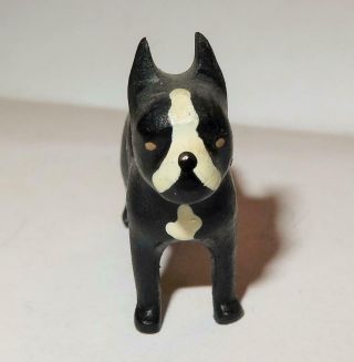 Vintage Miniature Hand Carved Painted Wooden Boston Terrier Dog