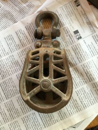 antique Myers Or Louden hay trolley drop pulley farm tool 3