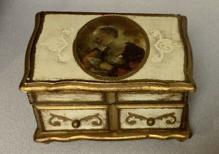 Gold Florentine Wooden Tole Jewelry Box Shabby Vintage Italian Style Music Japan