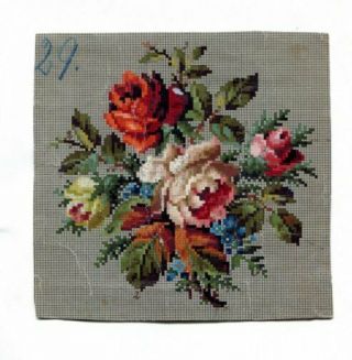 Antique Berlin Woolwork Hand Painted Chart Pattern Roses Floral