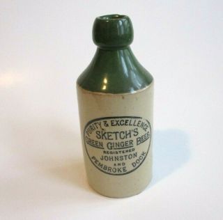 Antique Green Ginger Beer Bottle Sketchs Stoneware Advertising Johnston Pembroke