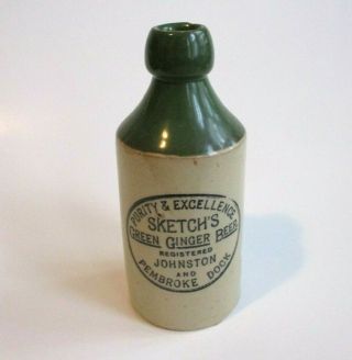 Antique Green Ginger Beer Bottle Sketchs Stoneware Advertising Johnston Pembroke 2
