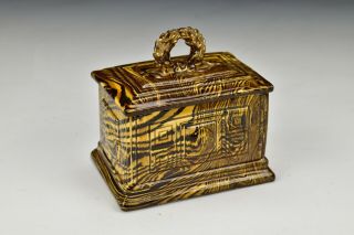 Rare 19th Century English Agateware Pottery Covered Box