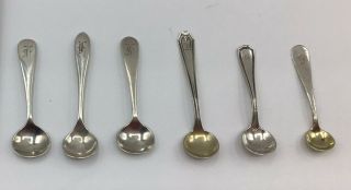 Vintage - Mixed Set Of 6 - Monogramed - Individual - Sterling Silver Salt Spoons