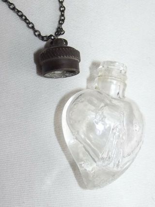 Miniature Antique Heart Bottle Our Lady of Fatima w/Medal Pouch & Holy Card FINE 3