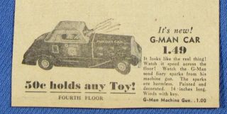 RARE 1935 MARX G - Man Pursuit Car Wind Up Steel Toy Print Ad 2