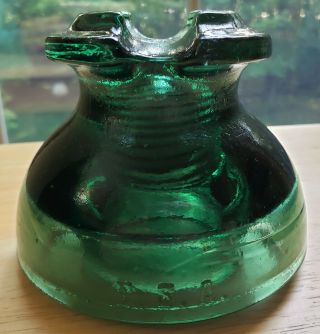 Vintage Rare Esa 106 Glass Insulator Green Blue Color,  Saddle Groove