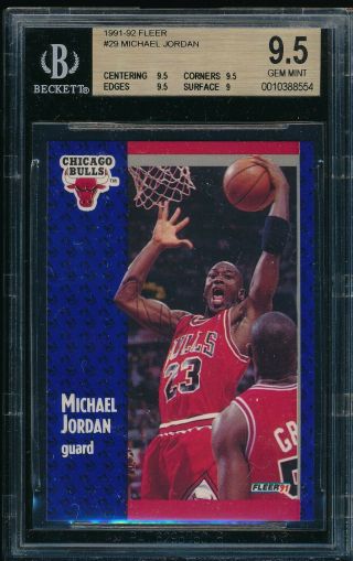 Bgs 9.  5 Michael Jordan 1991 - 92 91 - 92 Fleer 29 Chicago Bulls Rare Goat Gem