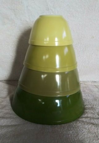 Vintage Pyrex Olive Verde Green Mixing Bowls 401 402 403 404 - Rare