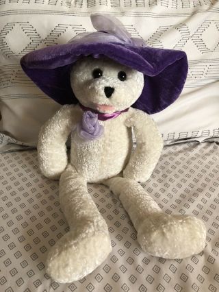 Rare Vintage Pbc Singing Teddy Bear Chantilly Lane Girls Plush Bear Purple Hat