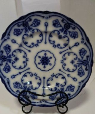 Antique Conway Flow Blue Semi Porcelain Wharf Pottery England 9 " Pla