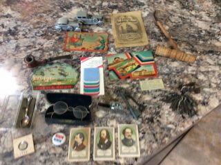 Antique Junk Drawer Old Keys Glasses Sewing Cards.  Info From 1930’s.