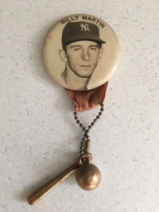 Billy Martin Rare 1950’s 2 1/8” Pinback With Charms Etc