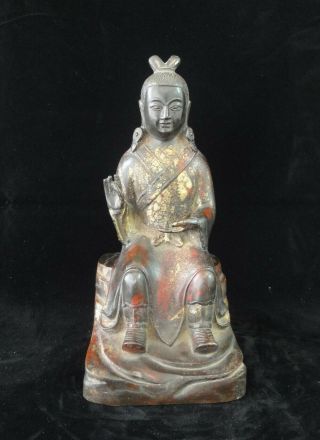 Very Rare Large Old Chinese Gilt Bronze Buddha Man Seated Statue Sculpture