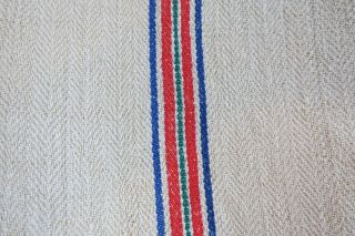 Antique European Hemp Grain Sack Blue,  Green And Red Stripes
