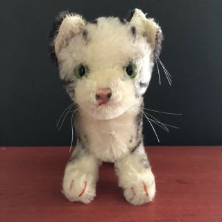 Vintage 1940s German Steiff Mohair Tabby Cat - Caught In A Cat Fight - Glass Eyes