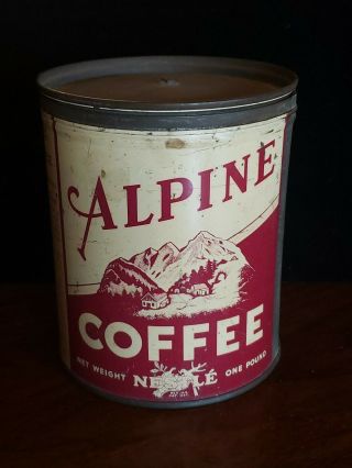 Antique Alpine Coffee Tin Litho 1lb Can Nestle Milk San Francisco Ca Grocery Old
