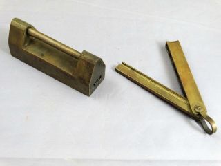 Antique Chinese Brass Padlock Vintage Trunk Heavy Lock W/ Key