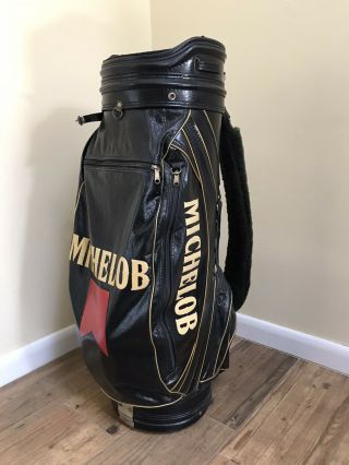 Rare Vintage Michelob Golf Staff Carry Cart Bag Black 6 - Way Divider Rain Good