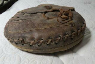Vintage Early 1900s Baseball Glove Leather Catchers Mitt Deep Pocket Antique 3