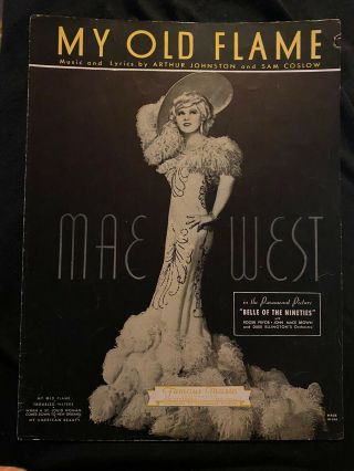 Mae West My Old Flame Vintage Sheet Music Very Rare Deco Belle Of The Nineties