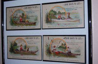 Rare Victorian Trade Card Row Boats To Let Pawtuxet R.  I Fishing Photo T H Rhodes