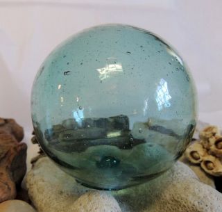 Vintage Japanese Glass Fishing Float.  Rare Emerald Green & Many Bubbles (99)