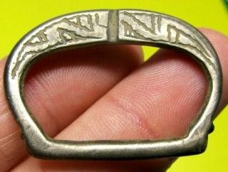 Awes Rare Antique Old Spanish Medieval Crusaders Silver Belt Buckle 12 - 14th.  C