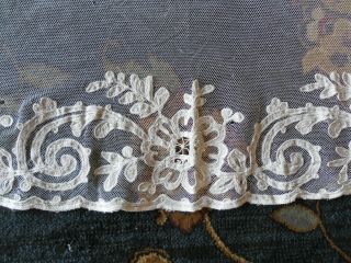 Antique Vintage Floral Lace Applique On Net Curtain Panel