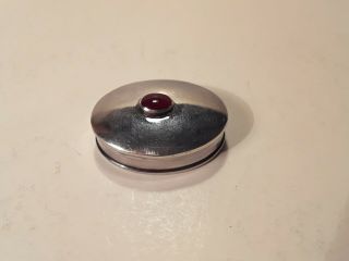 Vintage Sterling Silver Pill Box With Red Garnet Setting