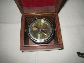 Vintage Antique Nautical Maritime Compass In Wooden Box