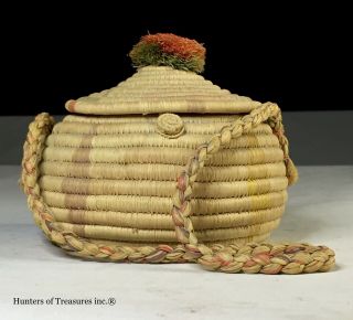 Antique Vintage Inuit Eskimo Yupik Coiled Basket Strap Old Arctic Native Alaska