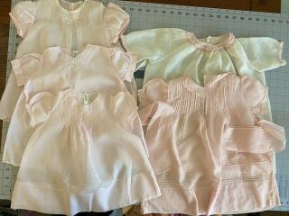 Vintage Baby Doll Clothes 5 Dresses For Composition Doll Pinks Embroidery Smock