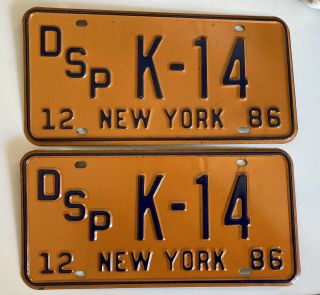 York State Division Of State Police License Plates K 14 Troop 1973 - 1986 Rare