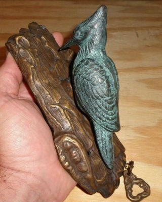Vintage Door Knocker Woodpecker On Tree Solid Metal W/ Pull Chain