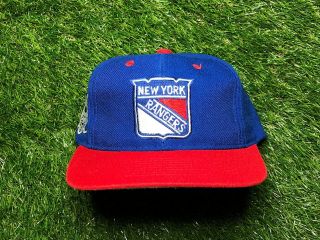Vintage Logo 7 York Rangers Snapback Cap Big Logo Goalie Hat Blue Red Rare