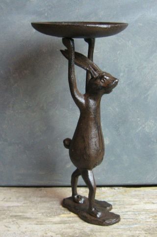 Cast Iron Bunny Rabbit Statue/candle Holder Primitive Home/french Country Decor