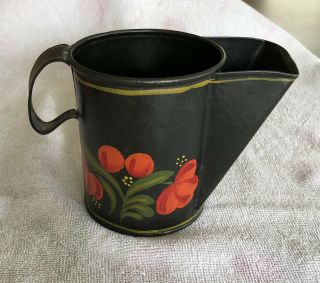 Tole Painted Antique Metal Tin Shaving Mug