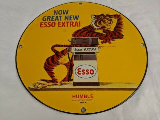 Rare Old 1963 Esso Extra Gasoline Porcelain Enamel Gas Pump Sign Humble Texas