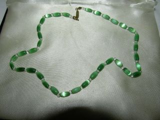 Antique Vintage Rare Emerald Green Carved Mother Of Pearl Seed Bead Necklace 16 "