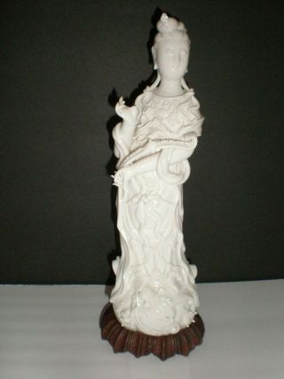 Antique Chinese Blanc De Chine Porcelain Kwan Yin Guanyin Figure Carved